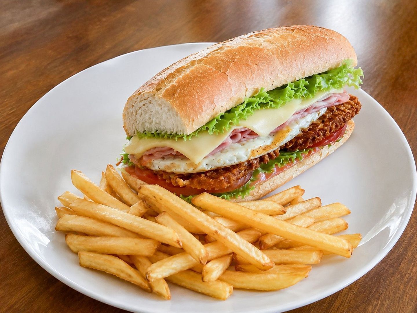 Sándwich de milanesa de pollo+ papas
