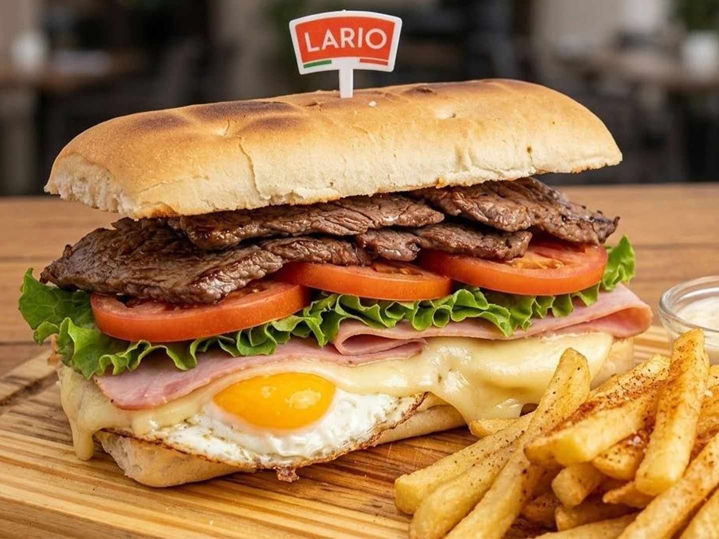 Lomito con cheedar + papas