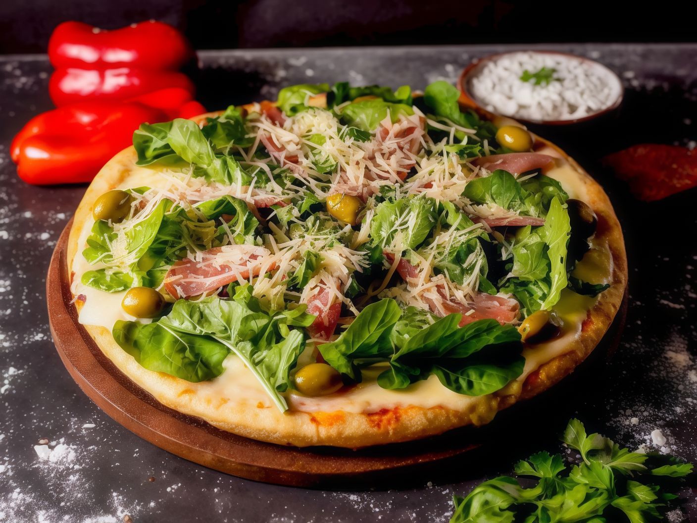 Pizza rúcula jamón crudo (8p)