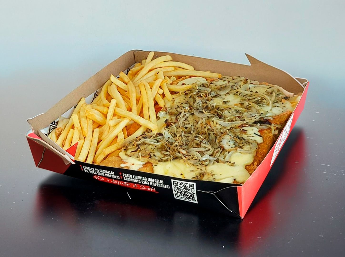 Milanesa para dos fugazzeta más fritas