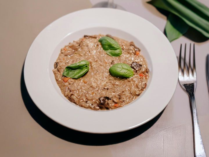 Risotto funghi con aceite de trufa