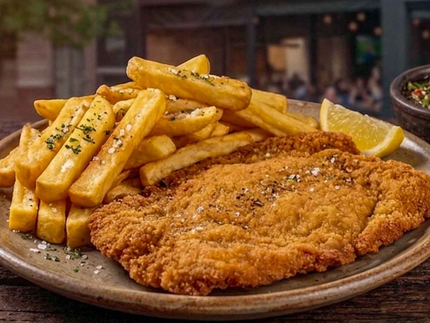 Milanesa con papas fritas -