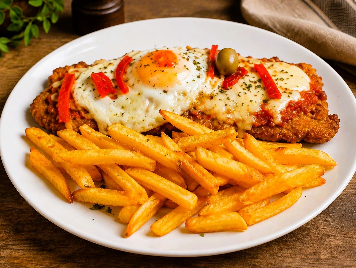 Milanesa a caballo + papas