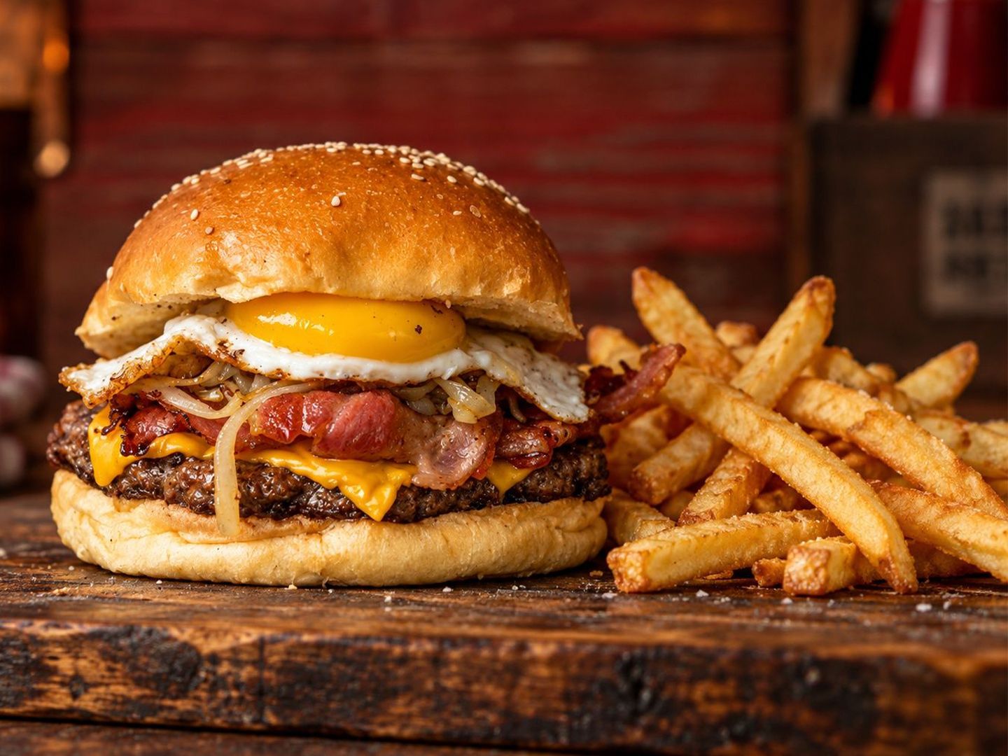 Hamburguesa nostra bacon + papas fritas