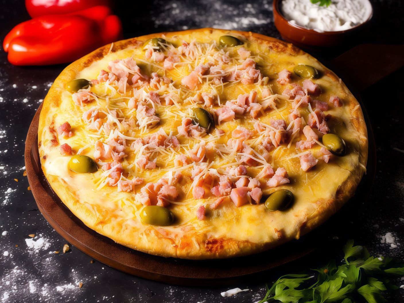 Pizza de panceta y ajo (8p)