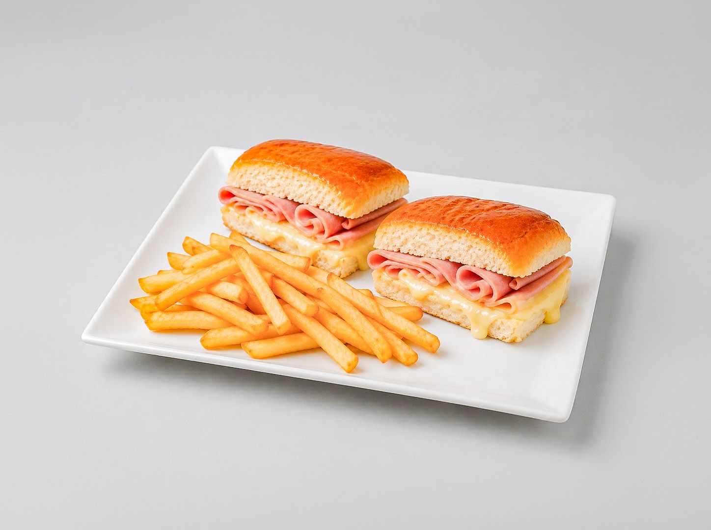 2x sándwich de jyq caliente+ papas fritas