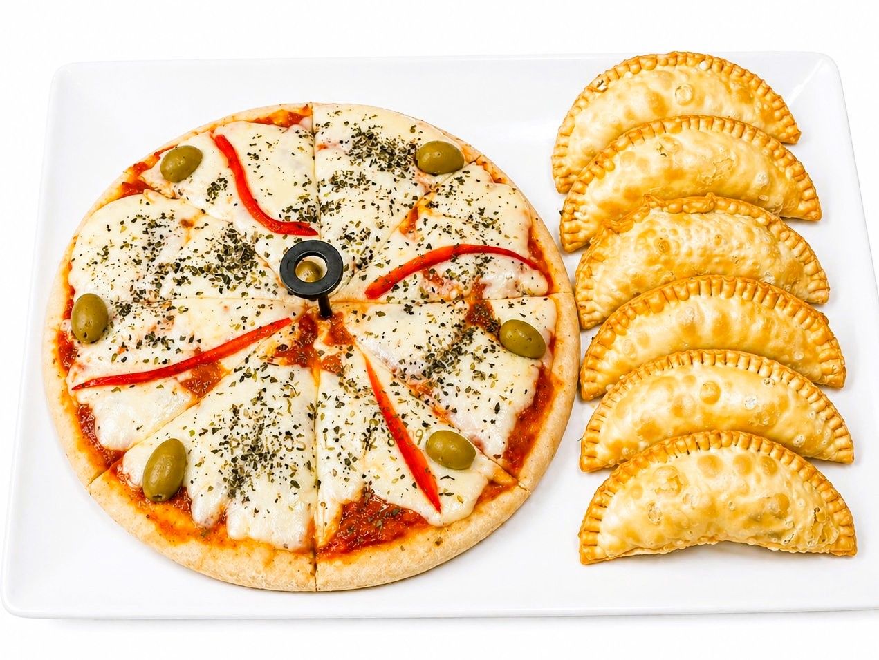 1 pizza muzza + 6 empanadas