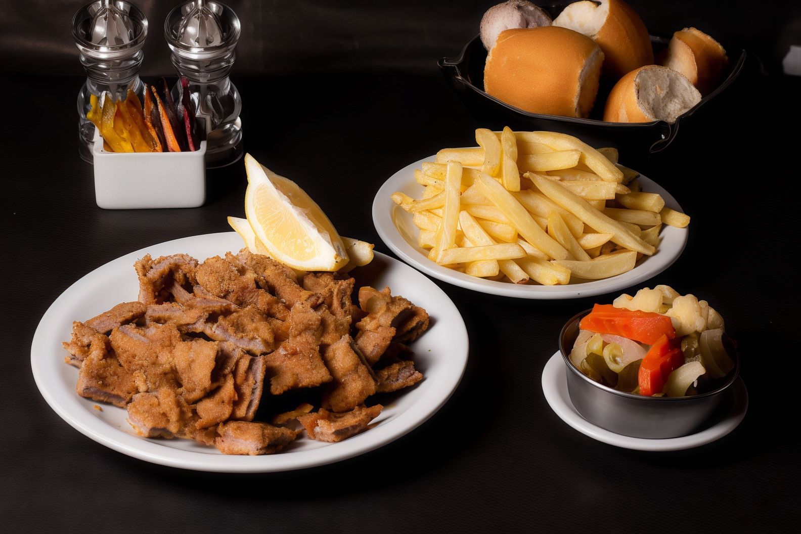 Picada milanesa y papas fritas