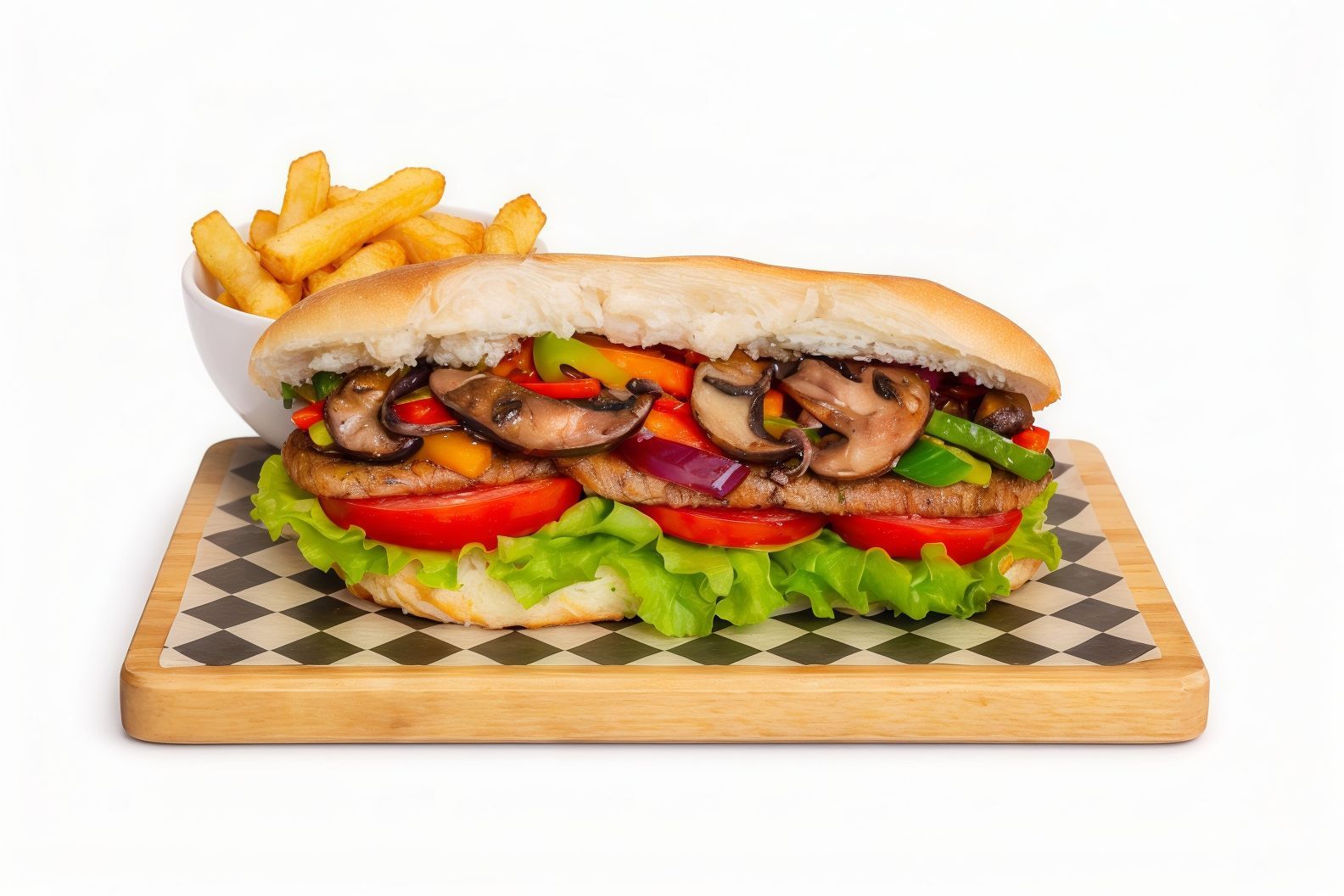 Sándwich veggie + papas fritas