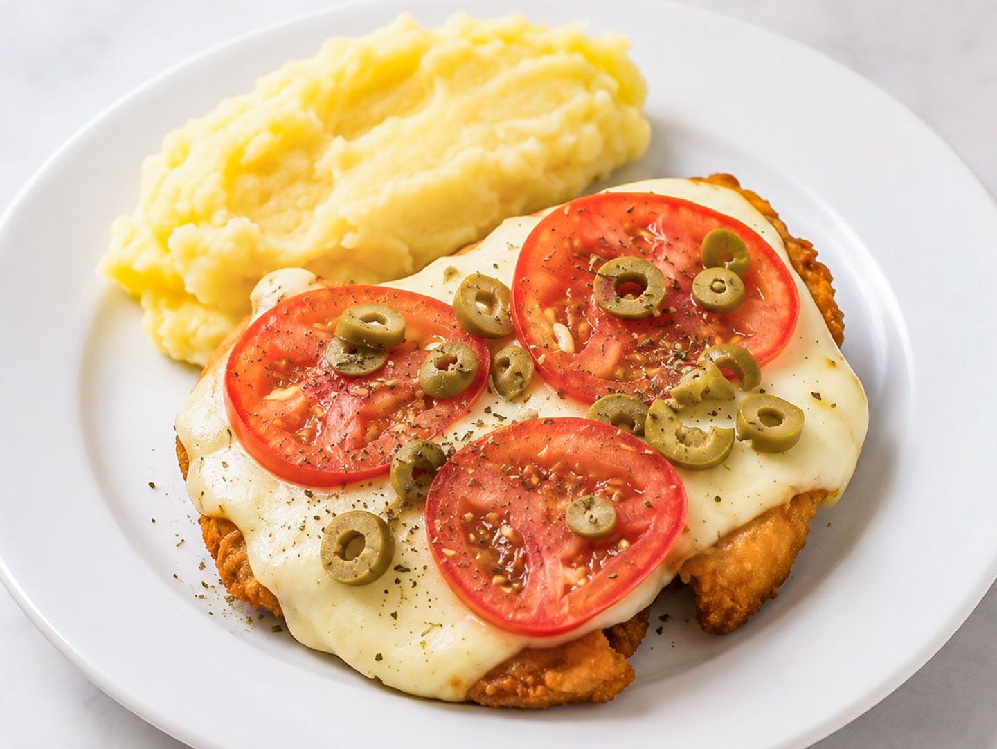 Milanesa suprema a la napolitana + puré