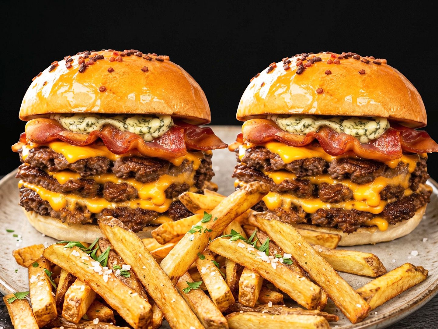 2x burger danesa + papas fritas