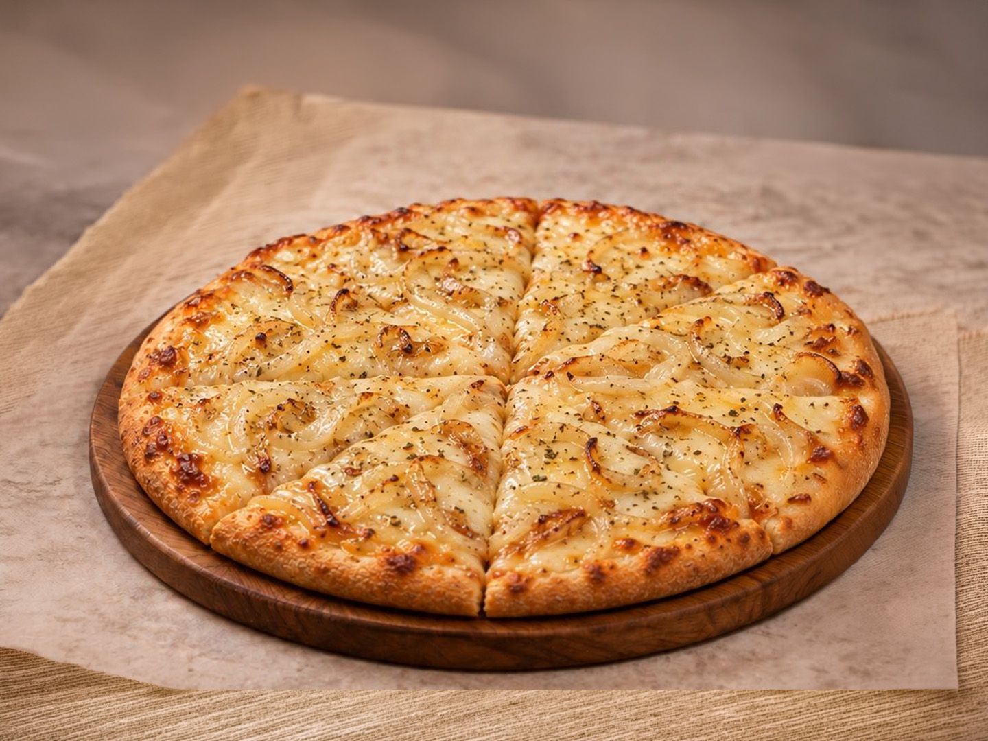 Pizza fugazza congelada lista para hornear.