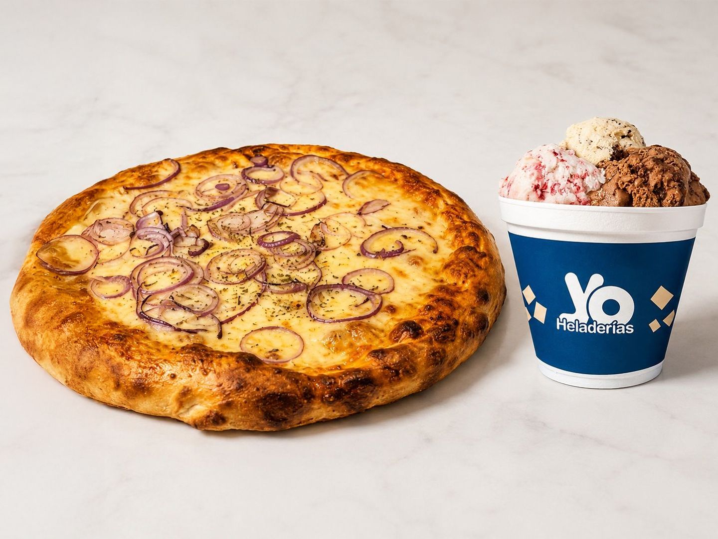 Pizza a elección + 1/4 de helado.