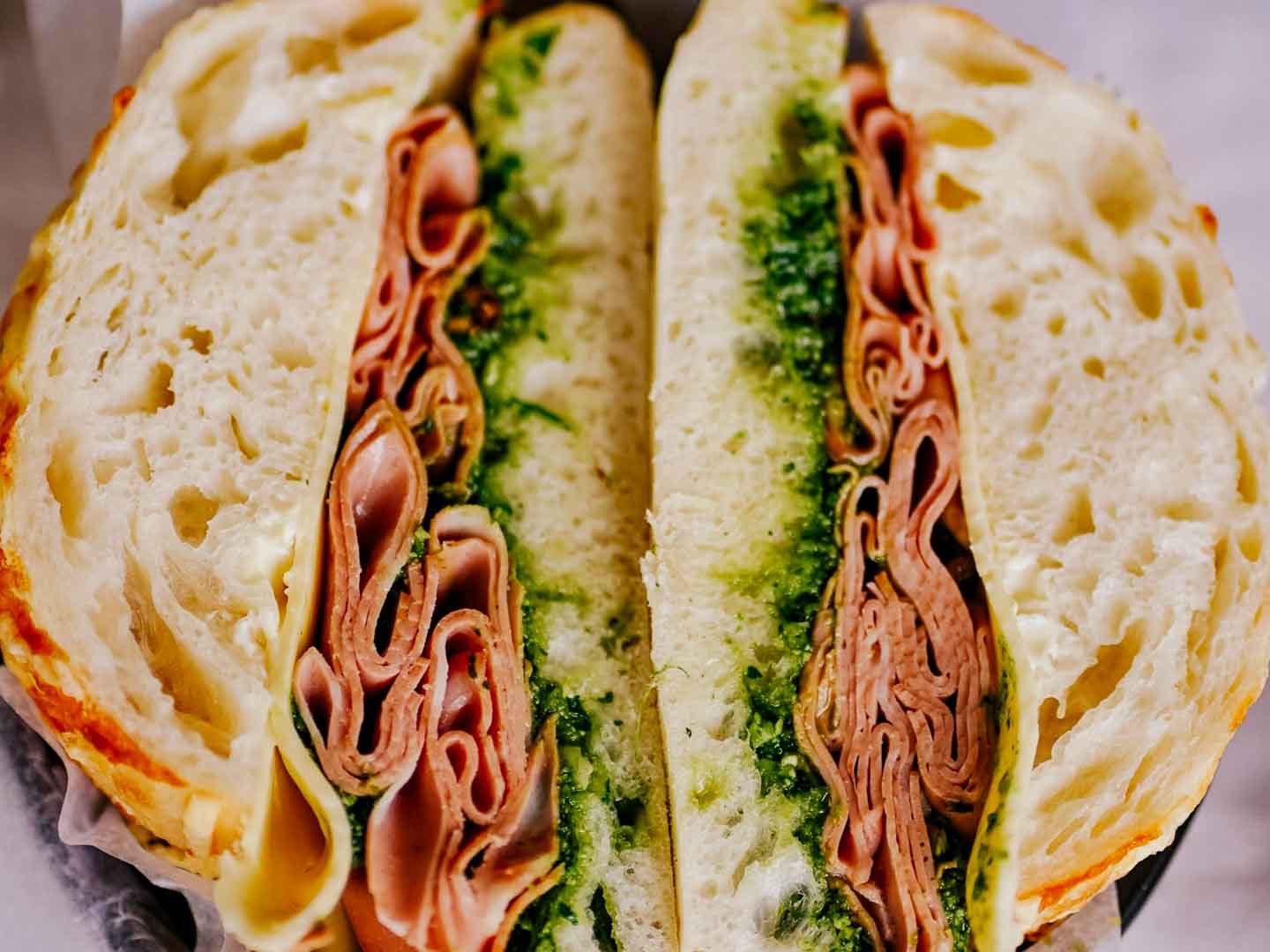 Focaccia mortadela & pistachos