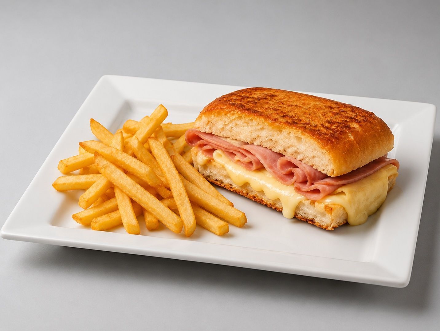 Sándwich de jyq caliente+papas fritas