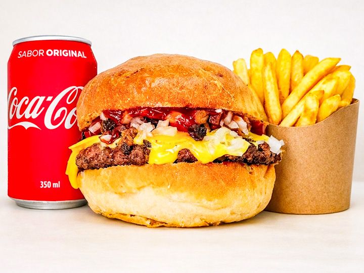 Combo burger dinho + lata gaseosa + papas
