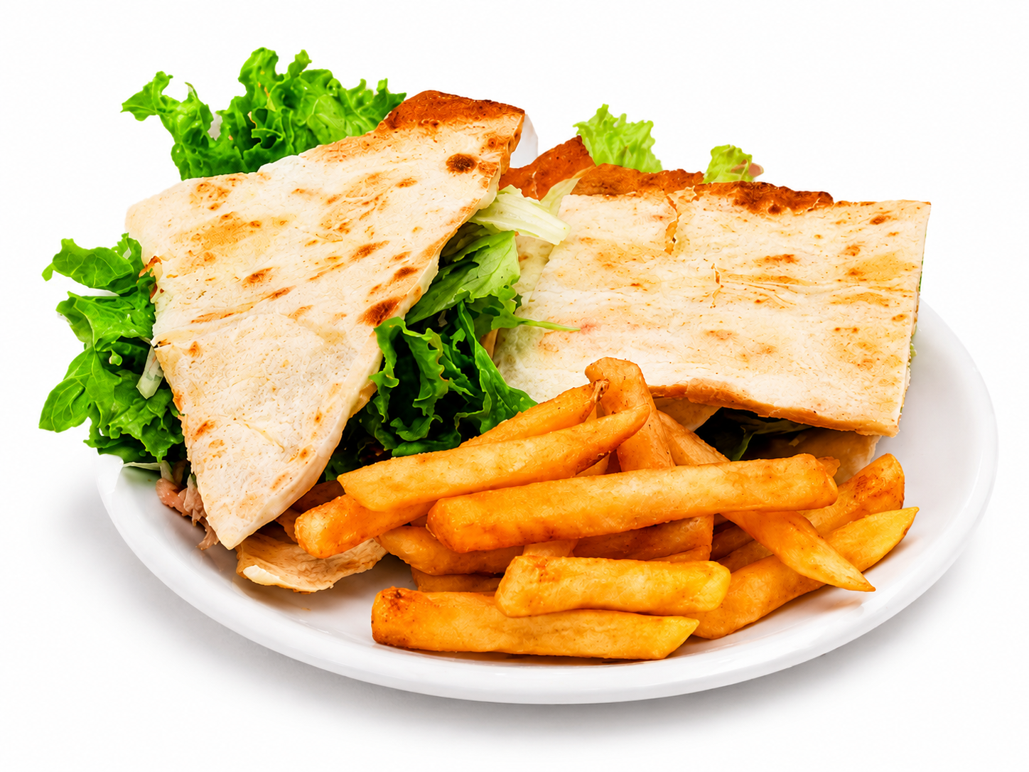 Sándwich de pan árabe y fritas