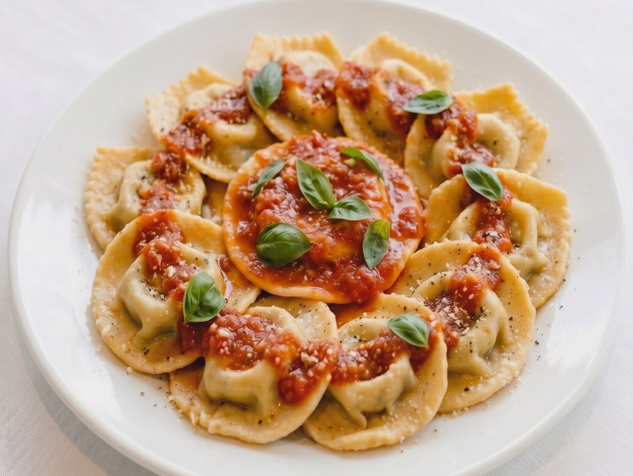 Sorrentinos de muzzarella, tomates y hongos