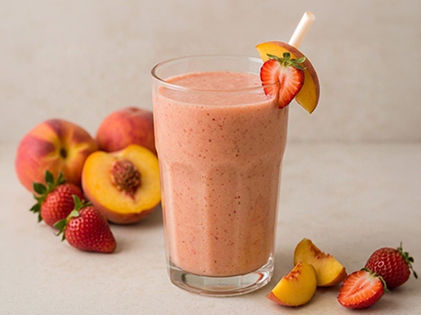 Batido frutilla durazno.