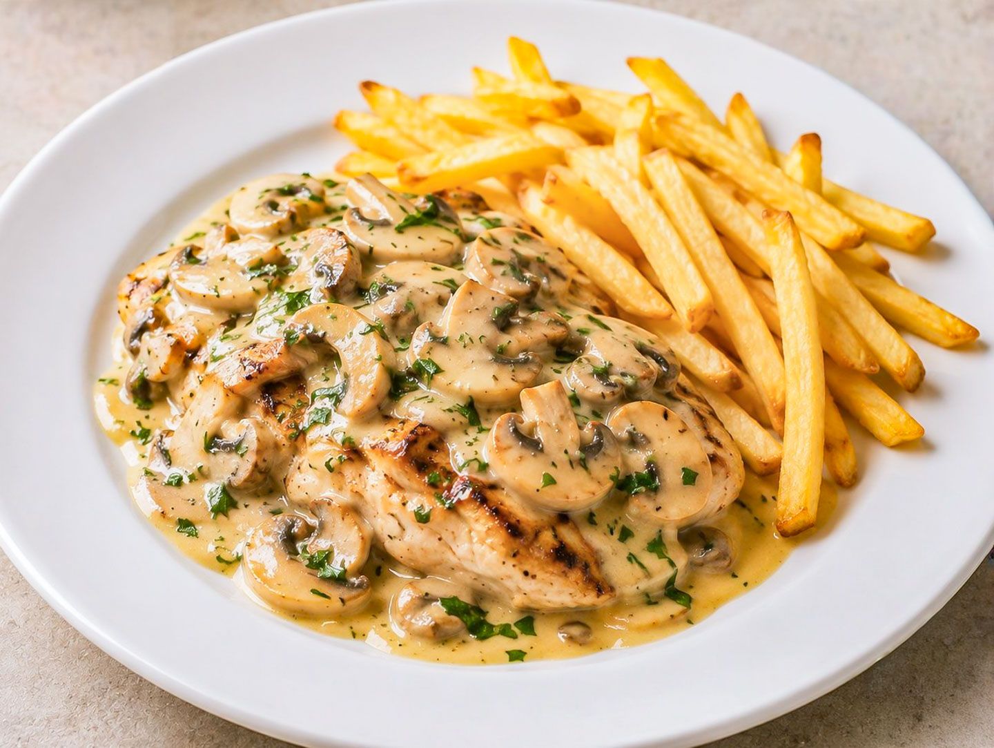 Pollo al champignon + papas