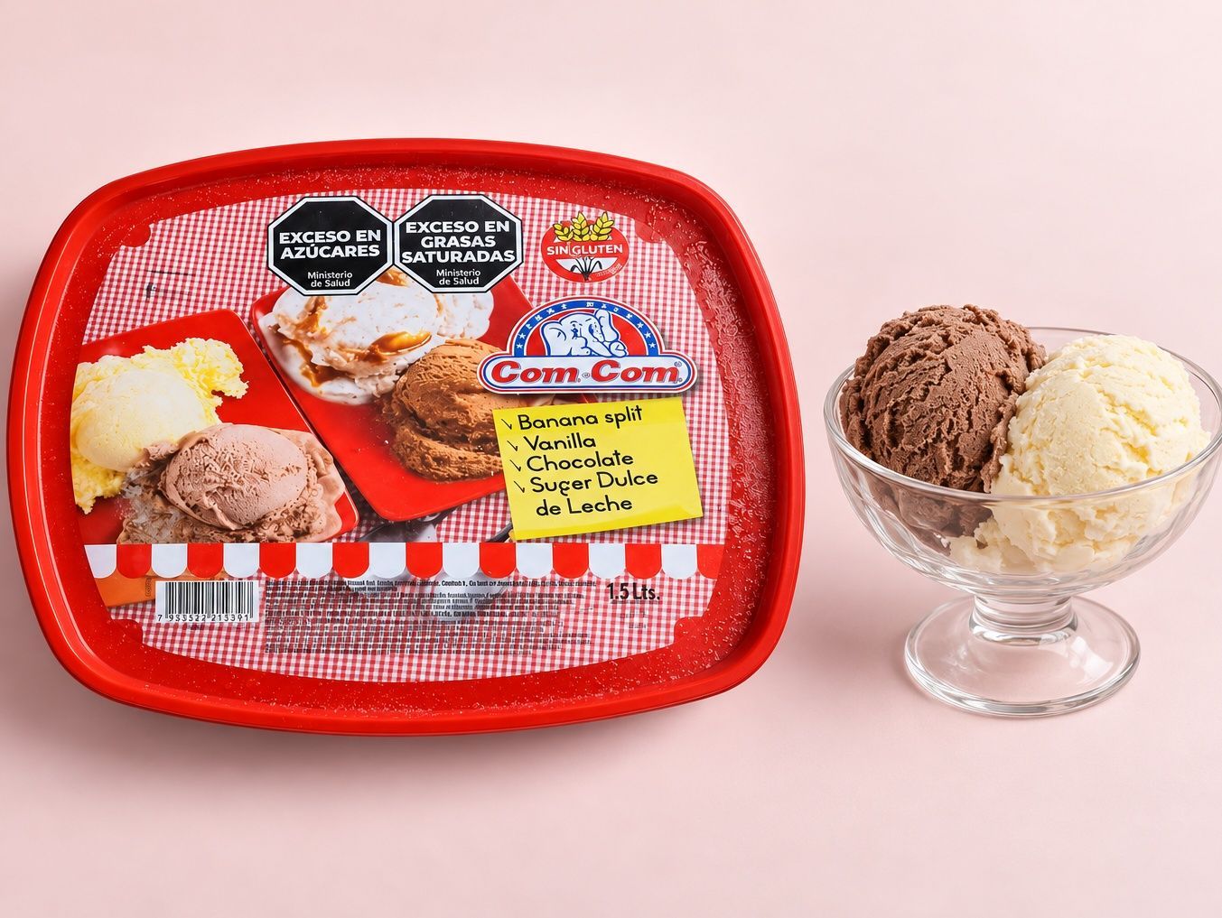 Pote: banana split, vainilla, chocolate, super dulce de leche