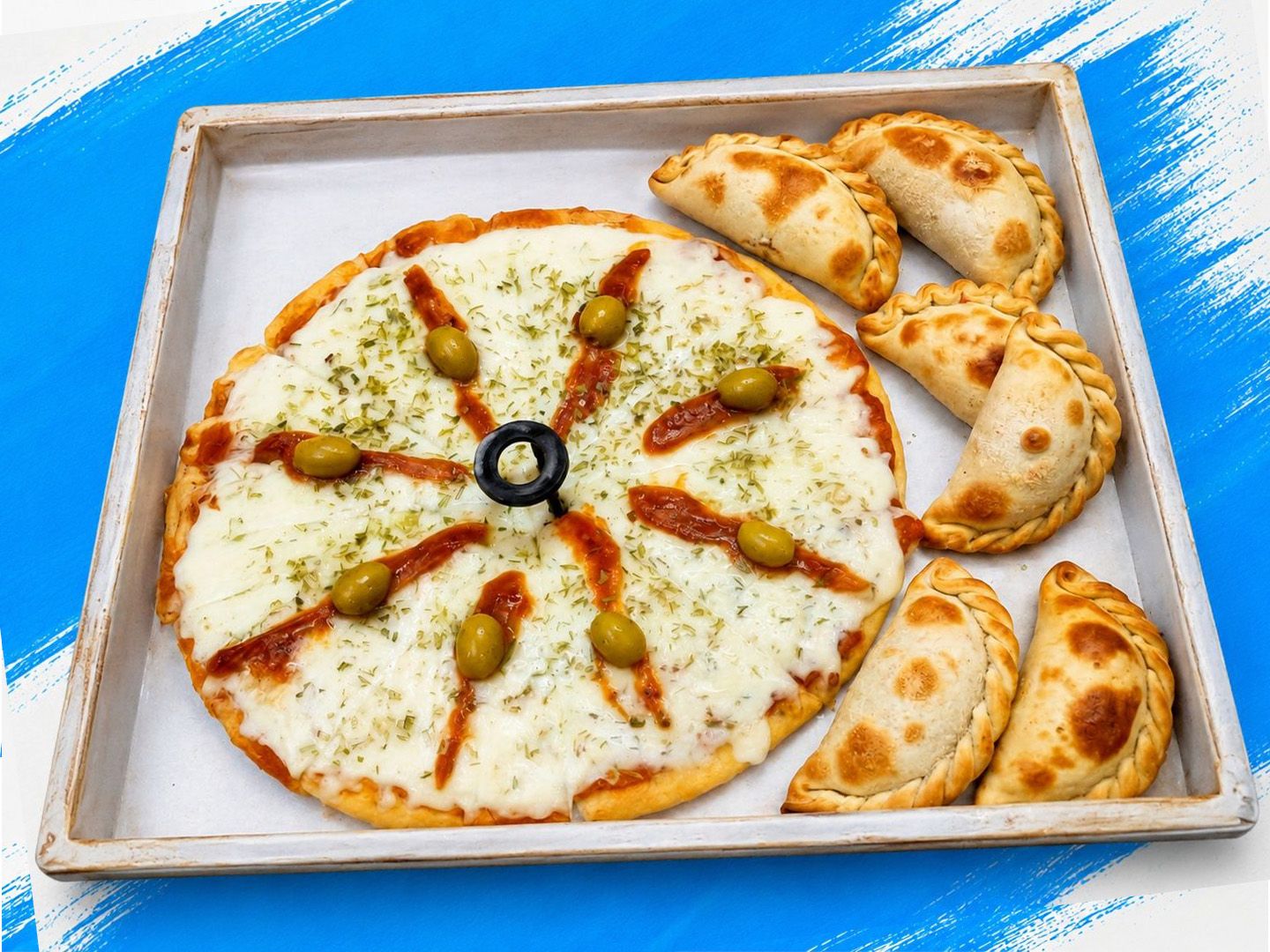 Pizza muzzarella + empanadas x6