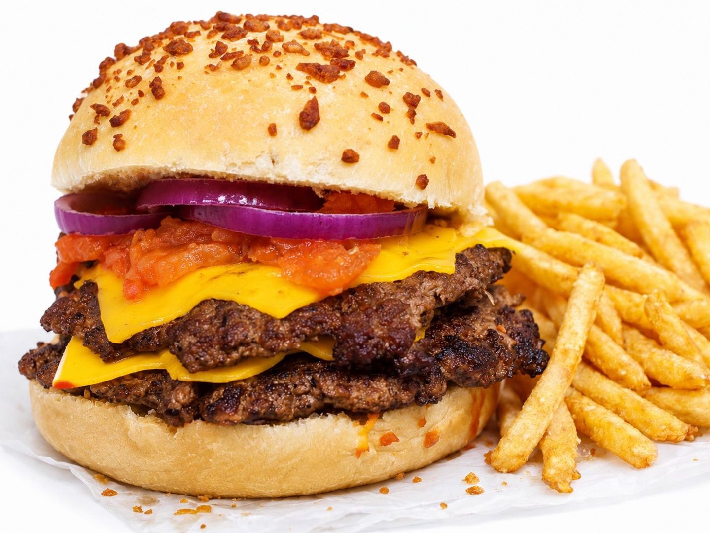 Burger boricua doble + papas fritas