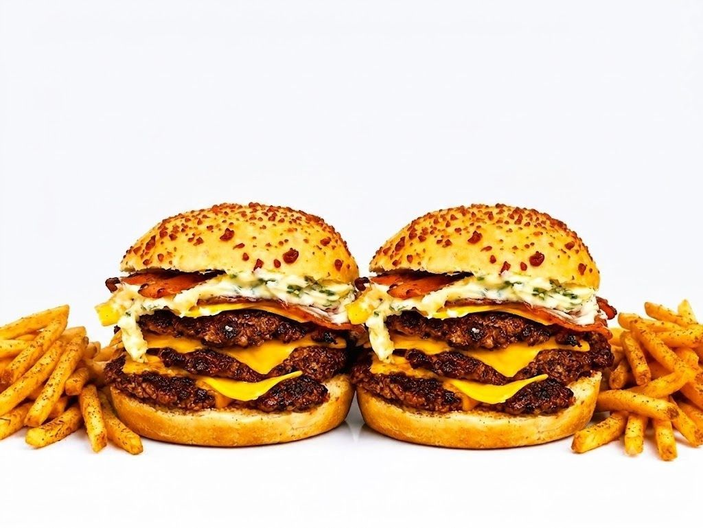 2x burger danesa + papas fritas