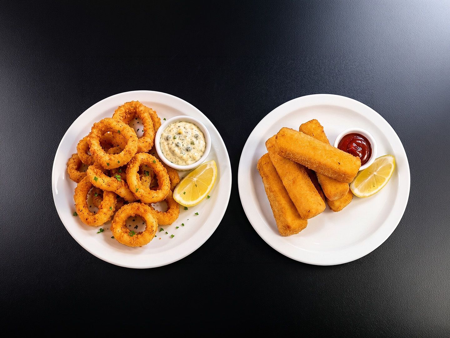Rabas con salsa tártara + muzzarelitas