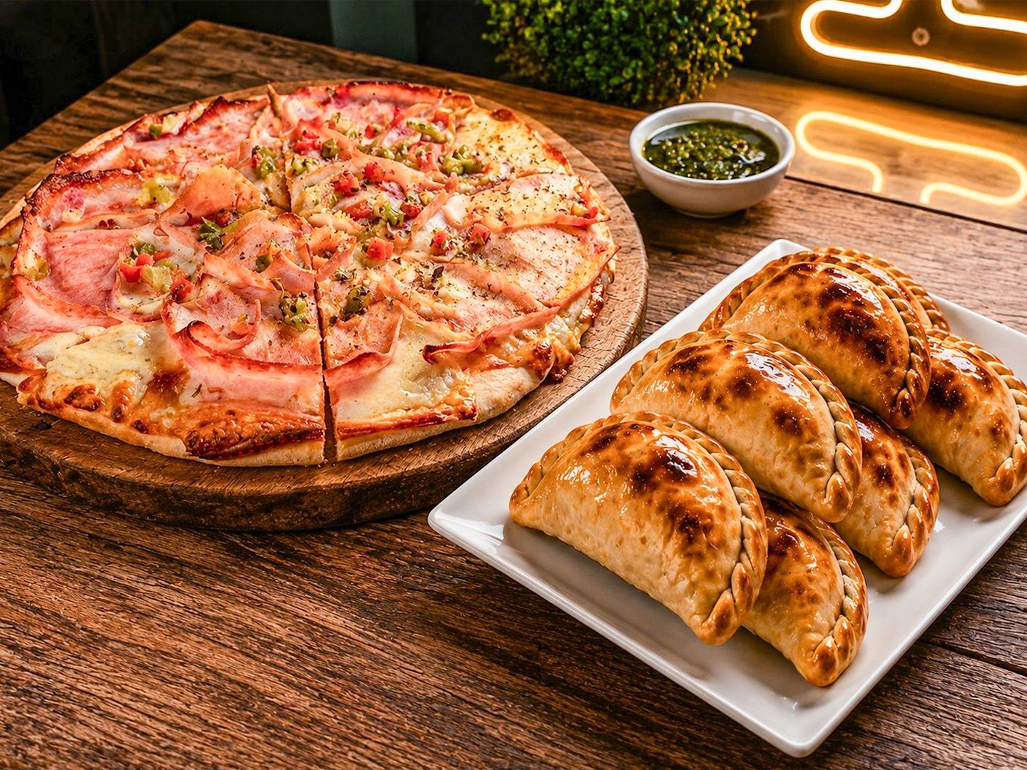 Docena de empanadas + pizza especial.