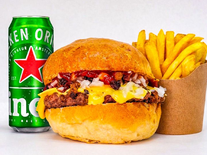 Combo burger dinho + heineken + papas