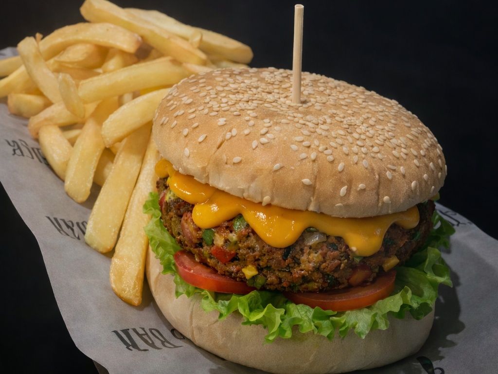 Hamburguesa vegetariana+papas