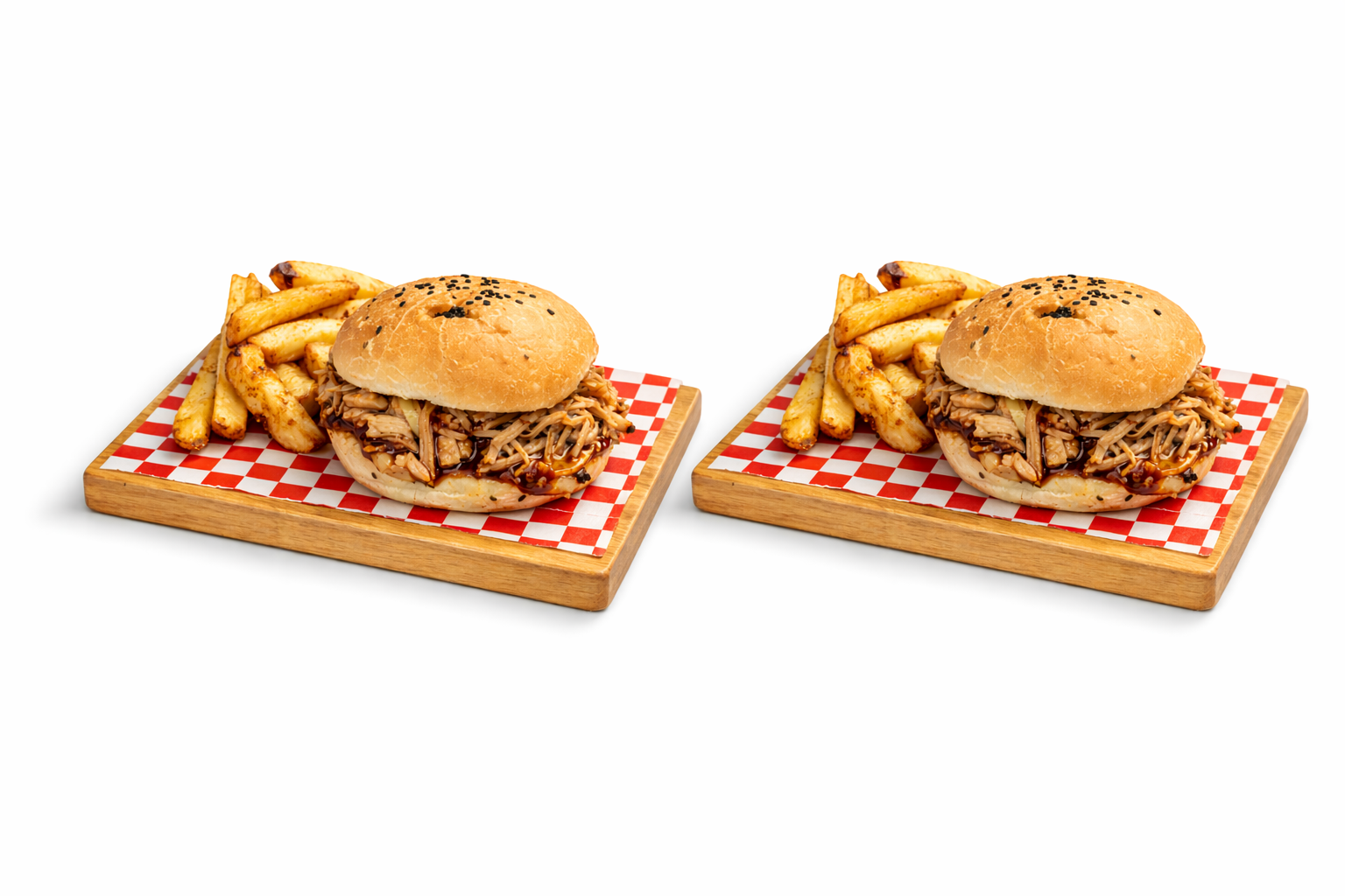 2x Sandwich pulled pork burguer + papas