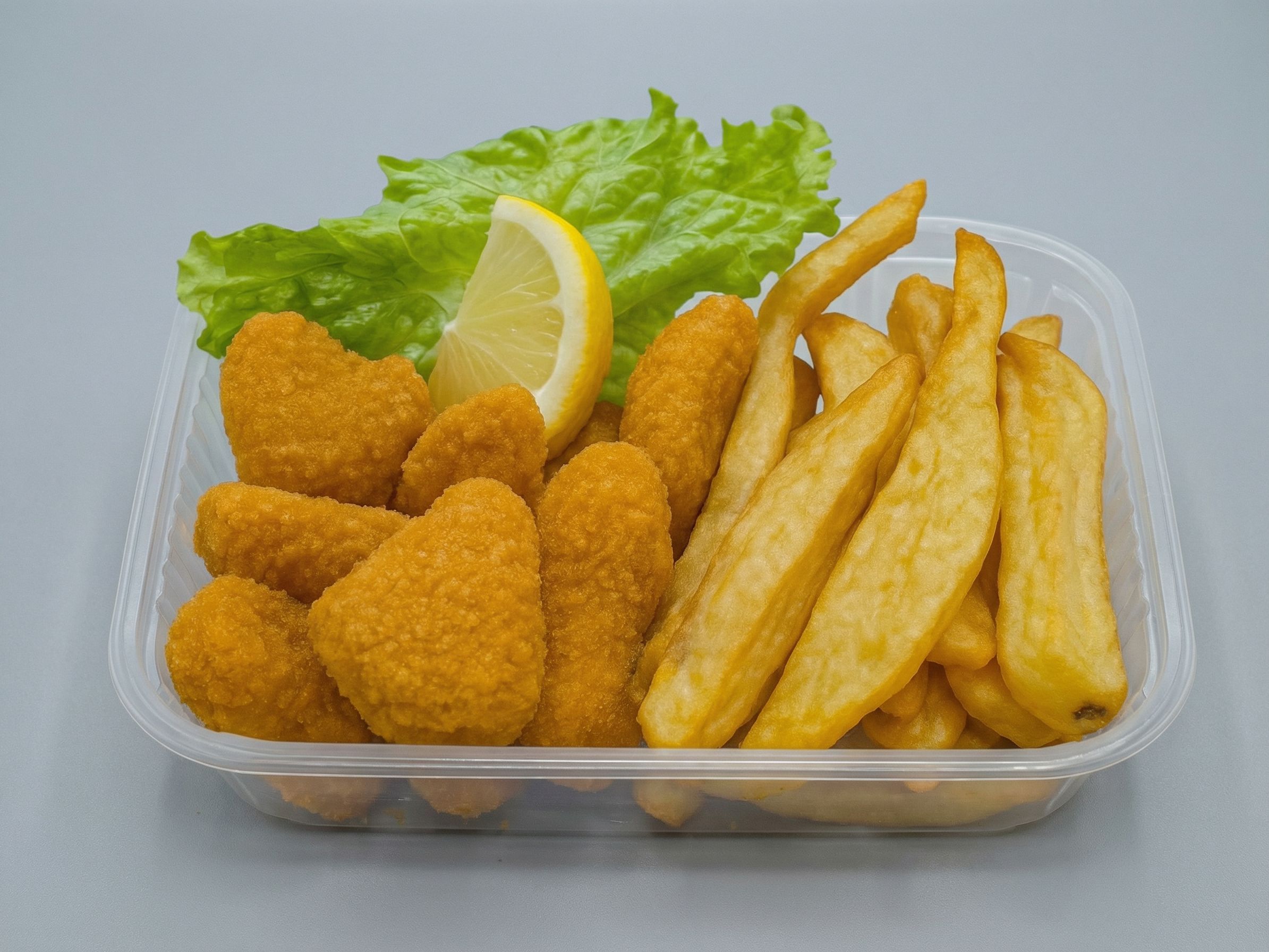 Nuggets con papas fritas.