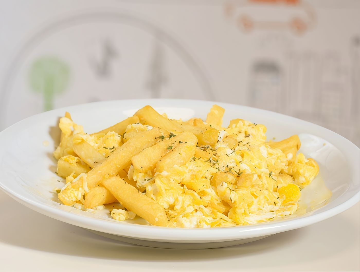 Papas fritas bastón con huevo