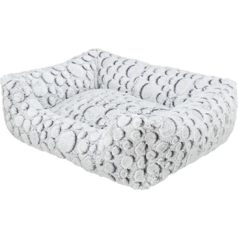 Mila Bed, square, plush, 60 x 50 cm, white-grey