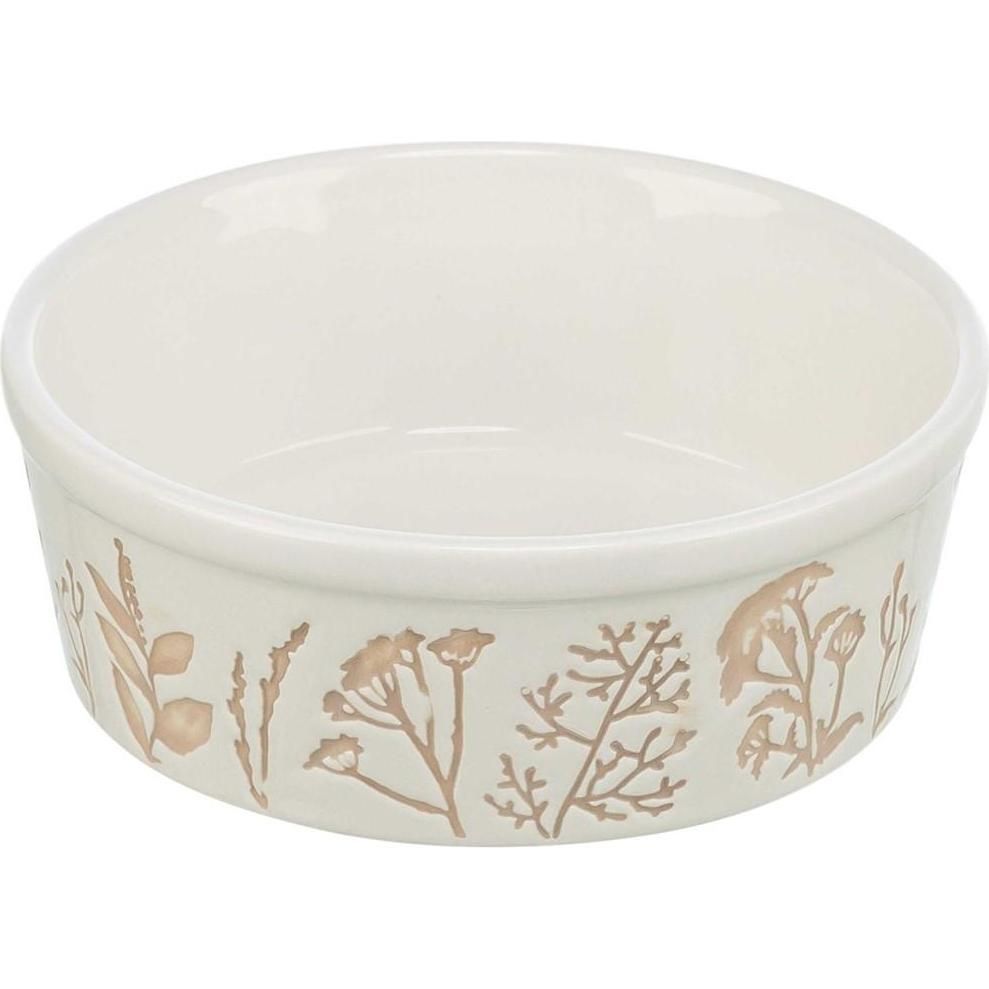 Bowl, textured motif ceramic 0.3/ 12cm white plants